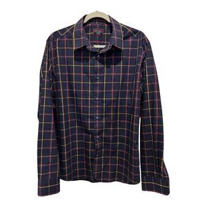 UNTUCKit Mens Button Front Shirt Navy/Red Plaid Wrinkle Free Size L Slim Fit euc